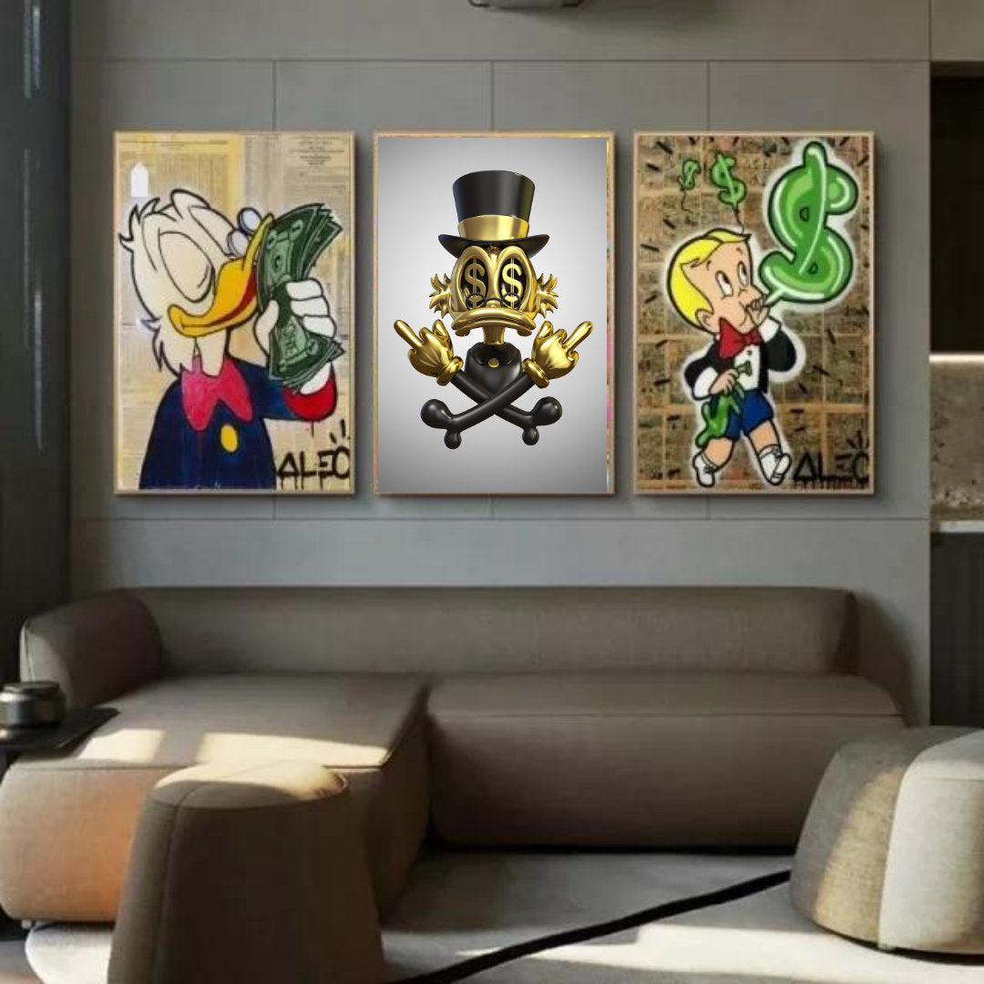 Arte ispirata a Scrooge McDuck - Scrooge McDuck Gold Dollar arte murale contemporanea Arte murale per ufficio Arte stampabile Arte digitale moderna