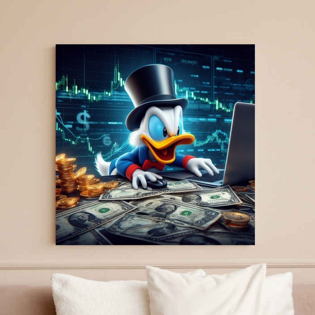 Scrooge McDuck forex trader dollaro d'oro Arte stampabile Arte contemporanea Arte murale Arte murale per ufficio Arte digitale moderna Arte murale ispiratrice