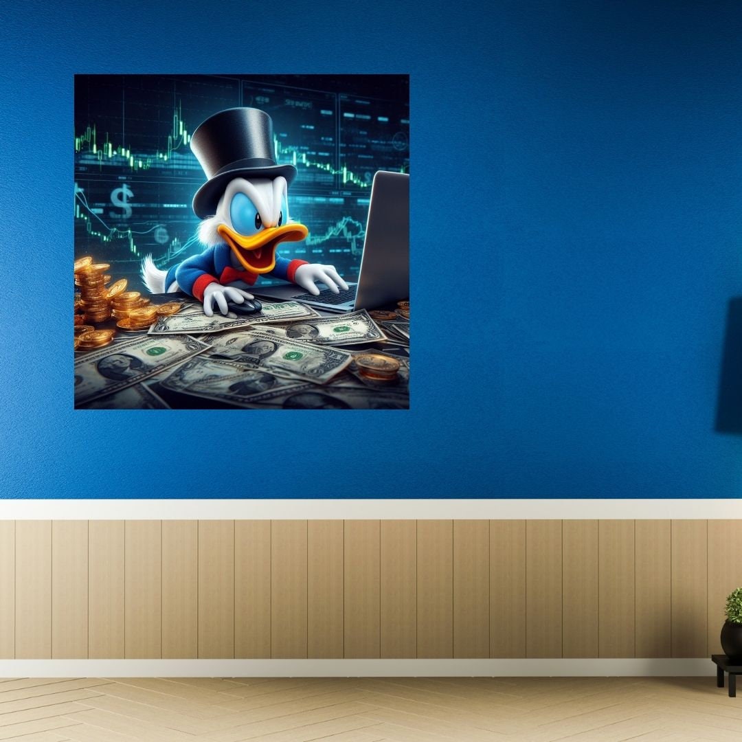 Scrooge McDuck forex trader dollaro d'oro Arte stampabile Arte contemporanea Arte murale Arte murale per ufficio Arte digitale moderna Arte murale ispiratrice