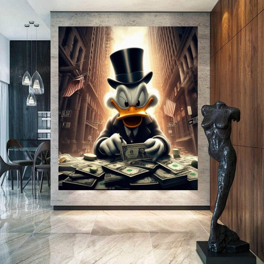 Scrooge Mcduck at Wall street gold dollars Printable art Contemporary art Wall art Office wall art Modern digital art Inspirational wall art