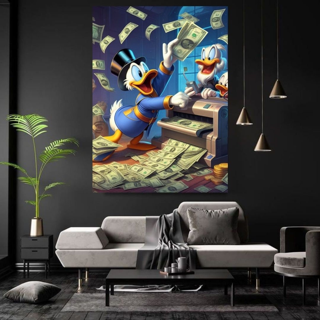 Scrooge Mcduck print dollars Printable art Contemporary art Wall art Office wall art Modern digital art Inspirational wall art