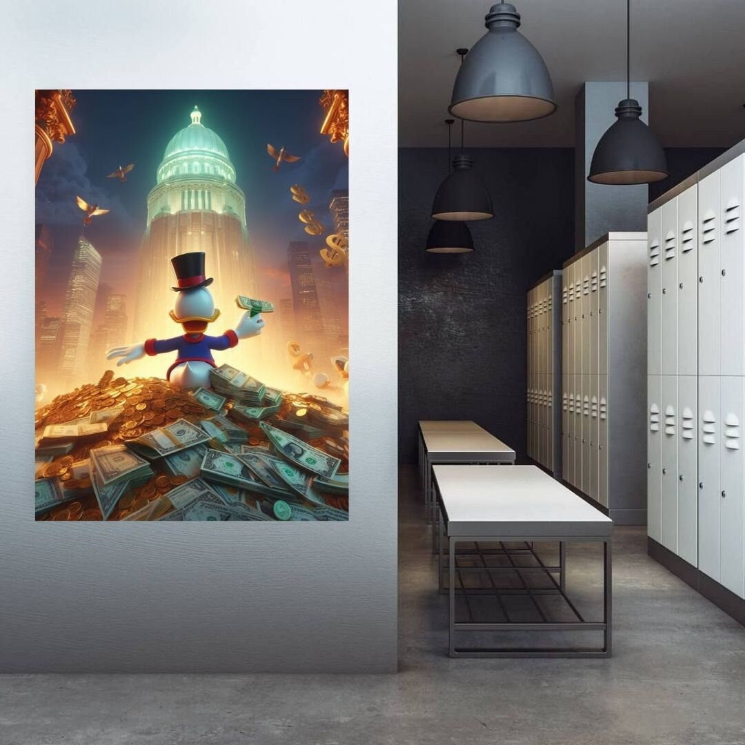 Scrooge Mcduck gold Dollars Tower Printable art Contemporary art Wall art Office wall art Modern digital art Inspirational wall art