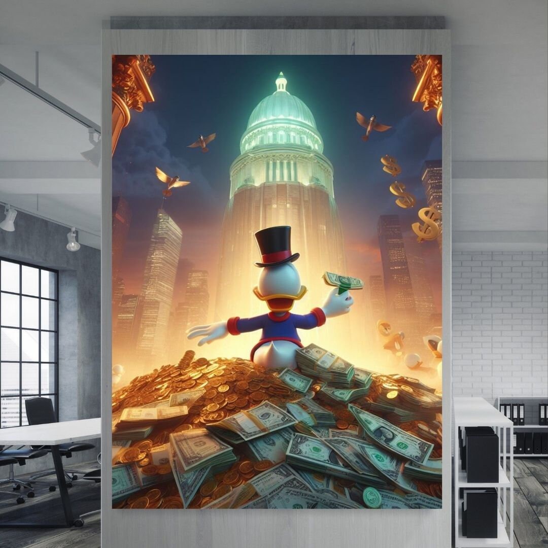 Scrooge Mcduck gold Dollars Tower Printable art Contemporary art Wall art Office wall art Modern digital art Inspirational wall art