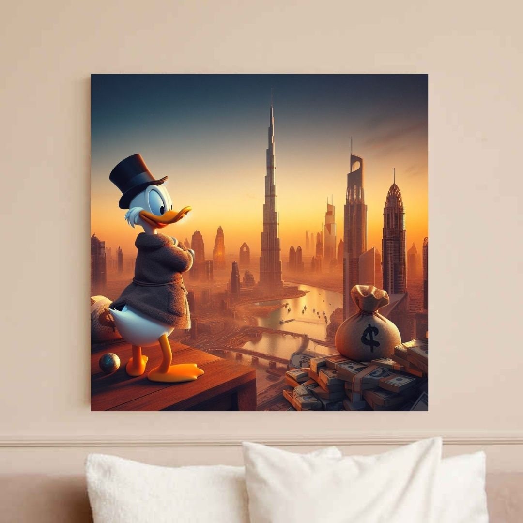 Scrooge McDuck immobiliare a Dubai Arte stampabile Arte contemporanea Arte murale Arte murale per ufficio Arte digitale moderna Arte murale ispiratrice