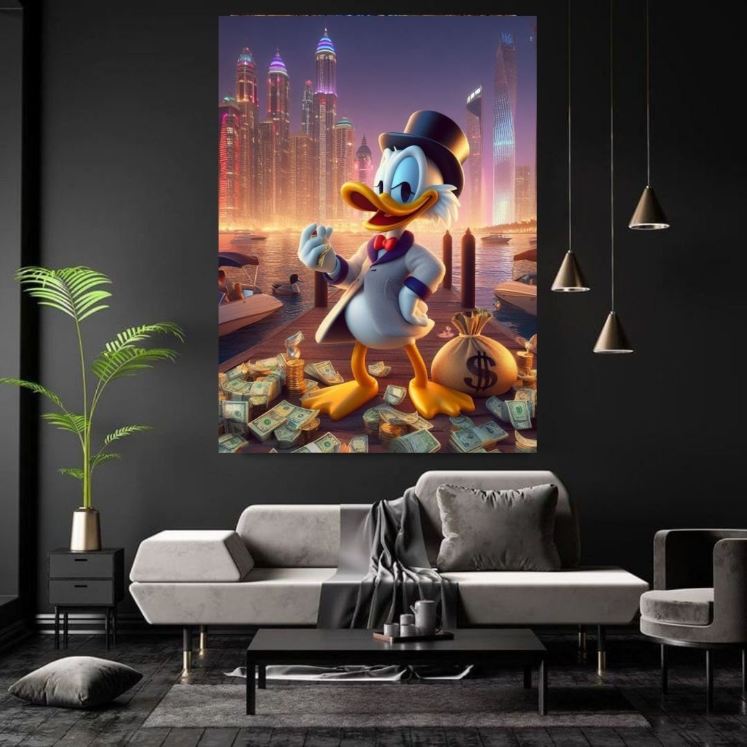 Scrooge Mcduck dubai immobiliare Arte stampabile Arte contemporanea Arte murale Arte murale per ufficio Arte digitale moderna Arte murale ispiratrice