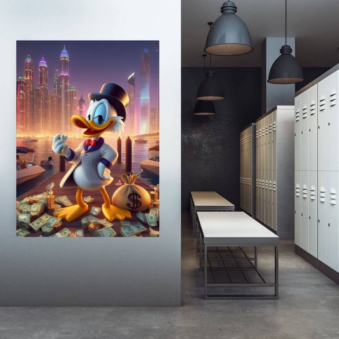 Scrooge Mcduck dubai immobiliare Arte stampabile Arte contemporanea Arte murale Arte murale per ufficio Arte digitale moderna Arte murale ispiratrice