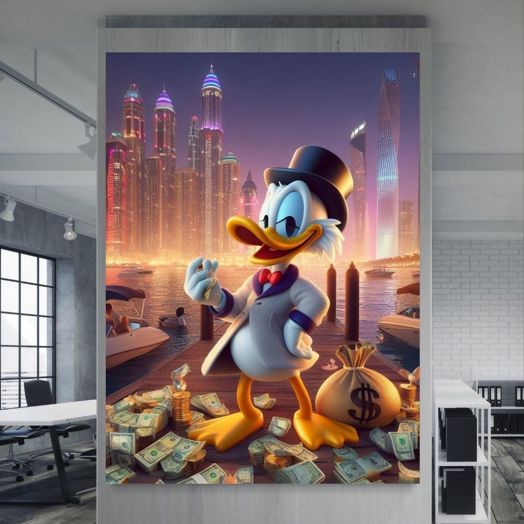 Scrooge Mcduck dubai immobiliare Arte stampabile Arte contemporanea Arte murale Arte murale per ufficio Arte digitale moderna Arte murale ispiratrice