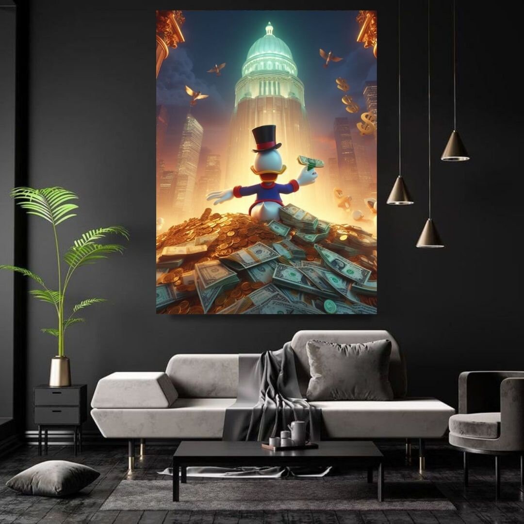 Scrooge Mcduck gold Dollars Tower Printable art Contemporary art Wall art Office wall art Modern digital art Inspirational wall art