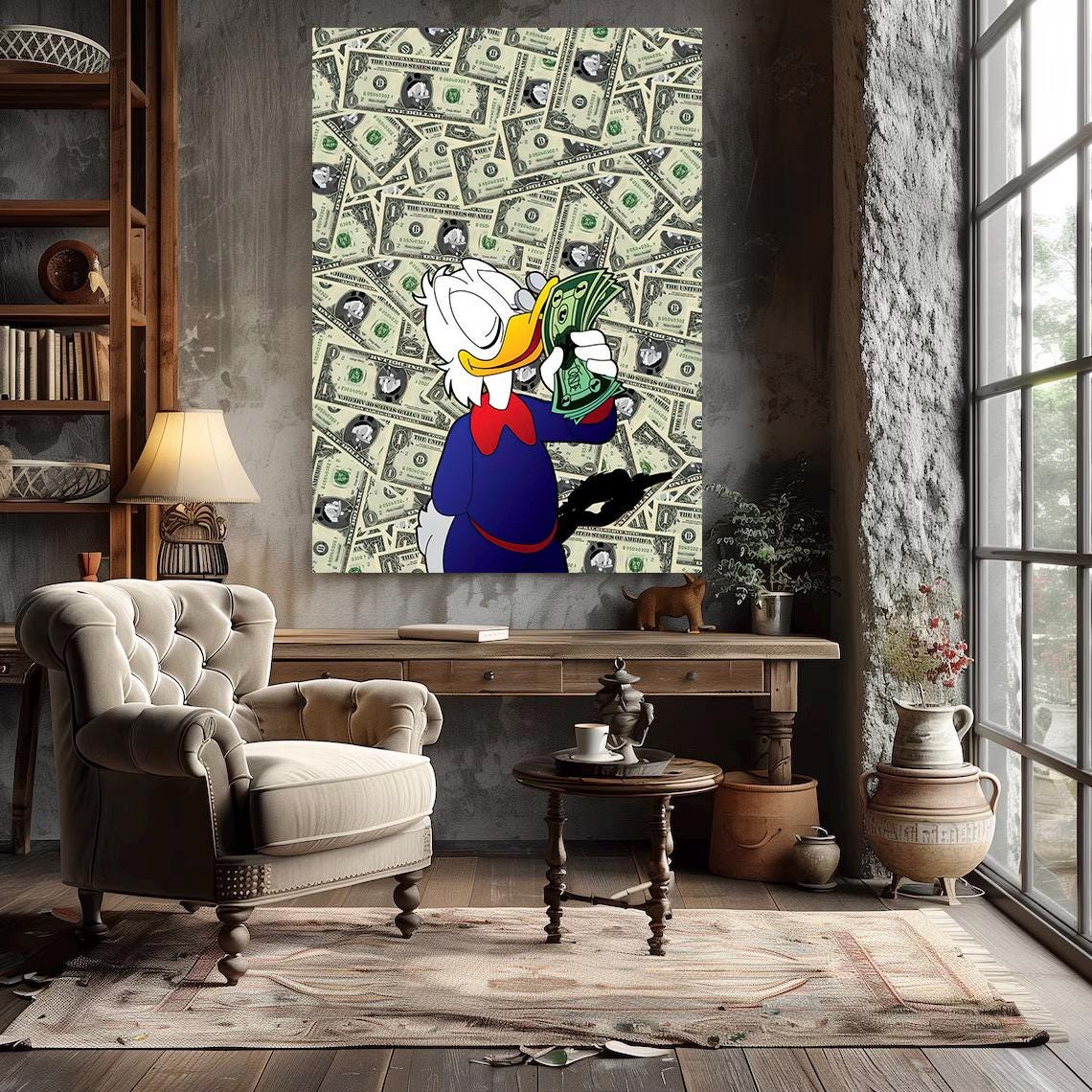 Scrooge Mcduck dollars  - Quadro da decorazione, quadro da ufficio, quadro da soggiorno, office art deco, home art deco, arte muraria