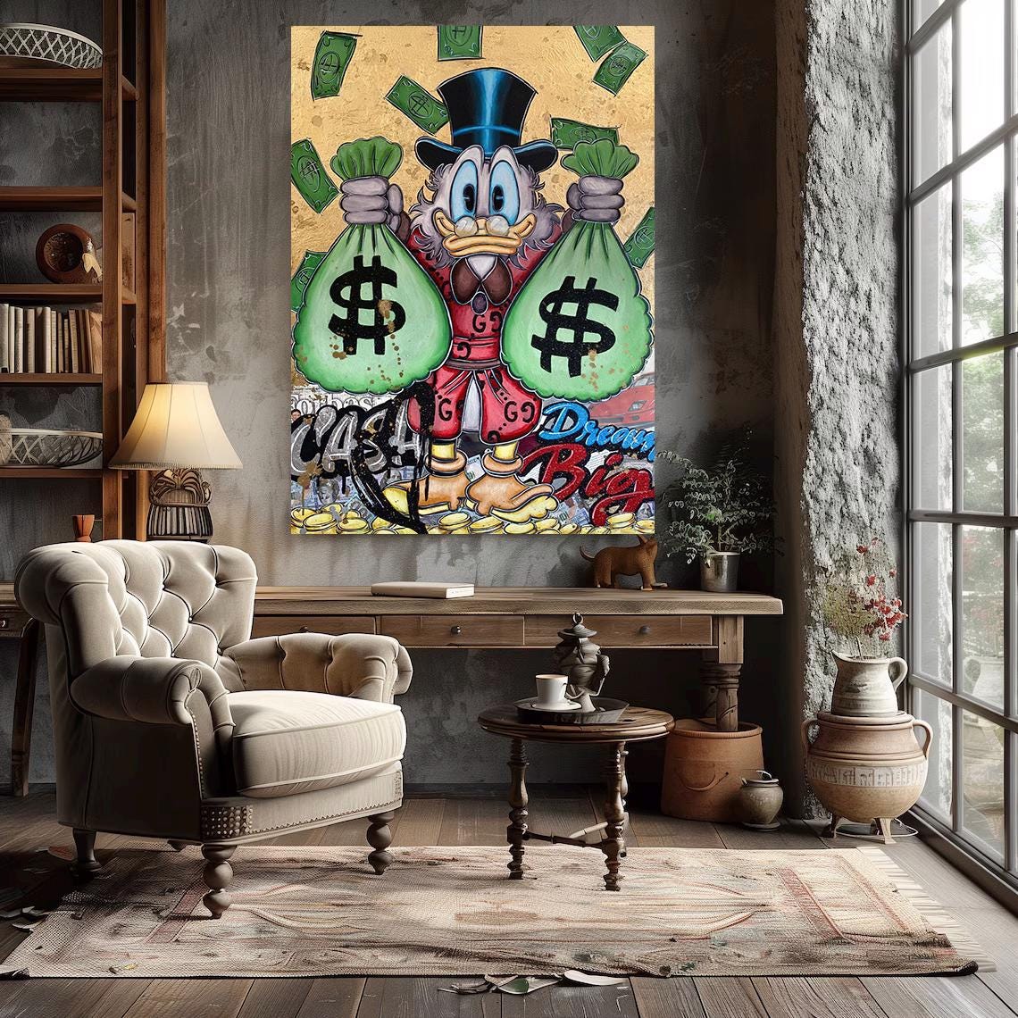 Scrooge Mcduck dollars bags  Quadro da decorazione, quadro ufficio, quadro soggiorno, office art deco, home art deco