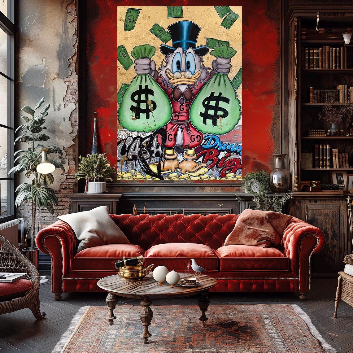 Scrooge Mcduck dollars bags  Quadro da decorazione, quadro ufficio, quadro soggiorno, office art deco, home art deco