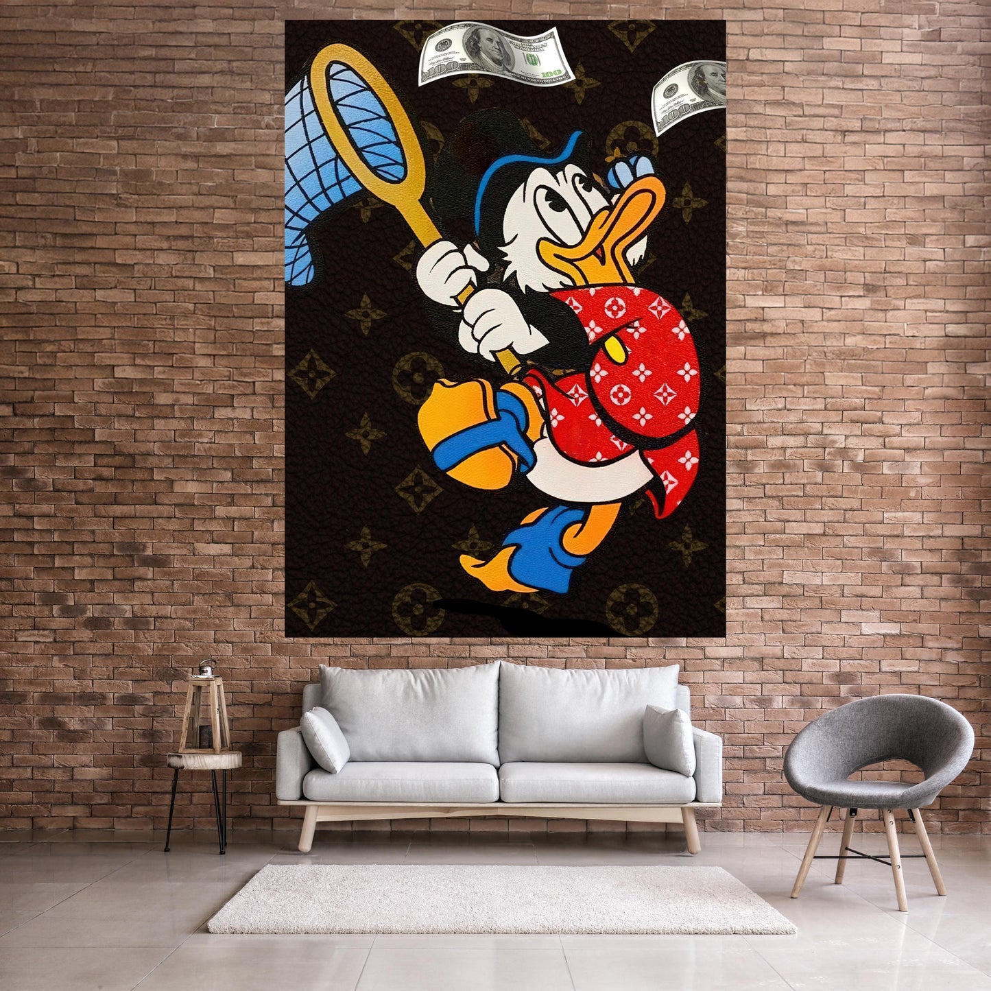 Scrooge Mcduck flying dollars-  Quadro da decorazione, quadro da ufficio, quadro da soggiorno, decoration office, home decoration