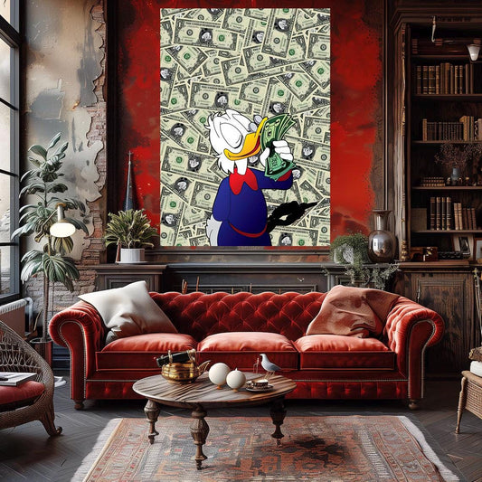 Scrooge Mcduck dollars  - Quadro da decorazione, quadro da ufficio, quadro da soggiorno, office art deco, home art deco, arte muraria