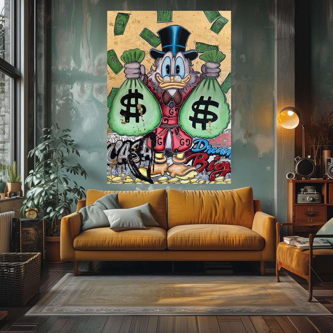 Scrooge Mcduck dollars bags  Quadro da decorazione, quadro ufficio, quadro soggiorno, office art deco, home art deco